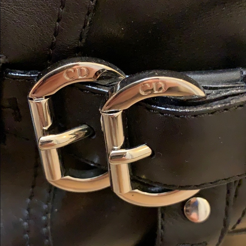 DIOR Black Leather Tall Moto Boots with Silver Designer Logo Buckles - Picture 8 of 10